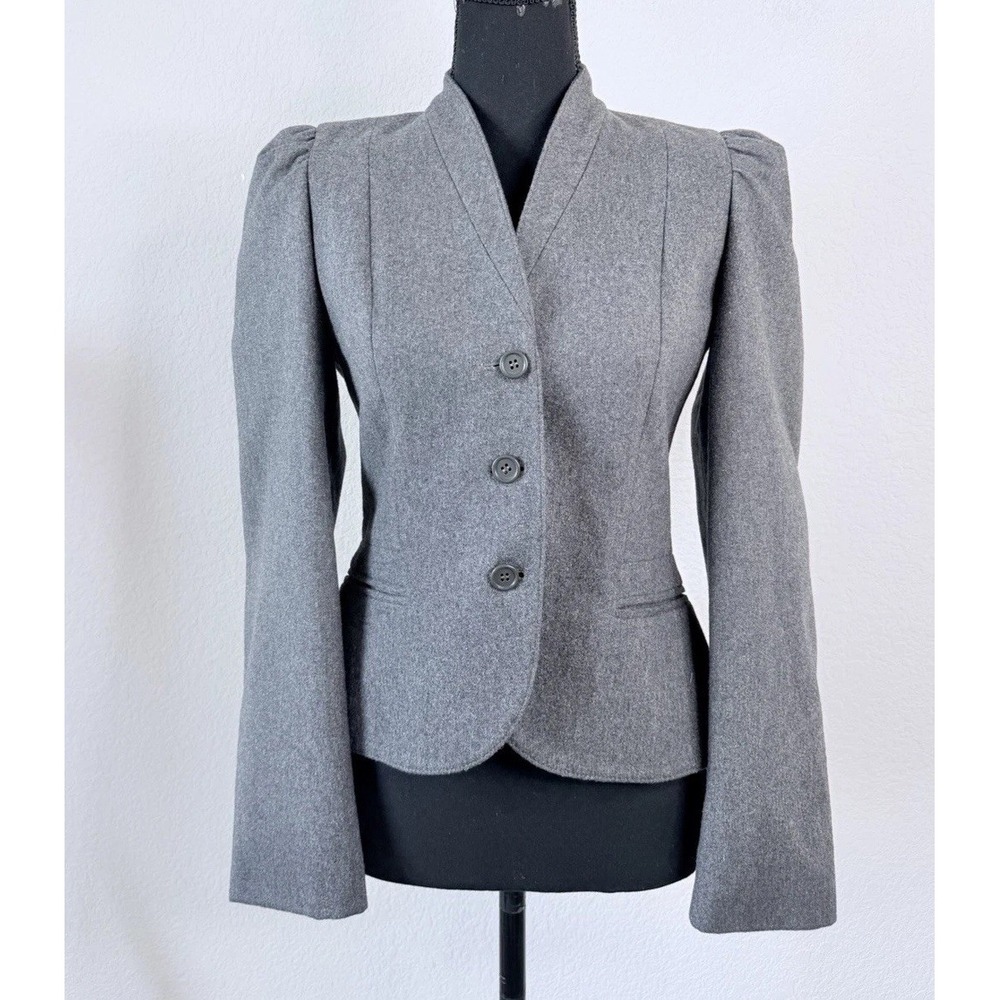 Vintage Peabody House Gray Wool Blend Puff Shoulder Blazer Sz XS 80s Old Money